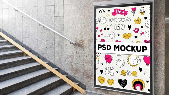 Free Stair Case Side Wall Billboard Mockup Template