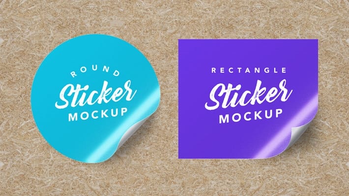 Free Textured Round & Rectangle Sticker Mockup PSD