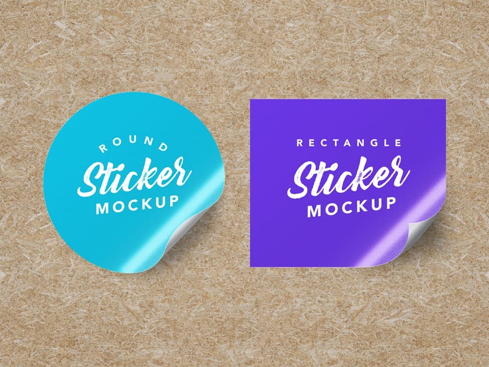 Free Textured Round & Rectangle Sticker Mockup PSD
