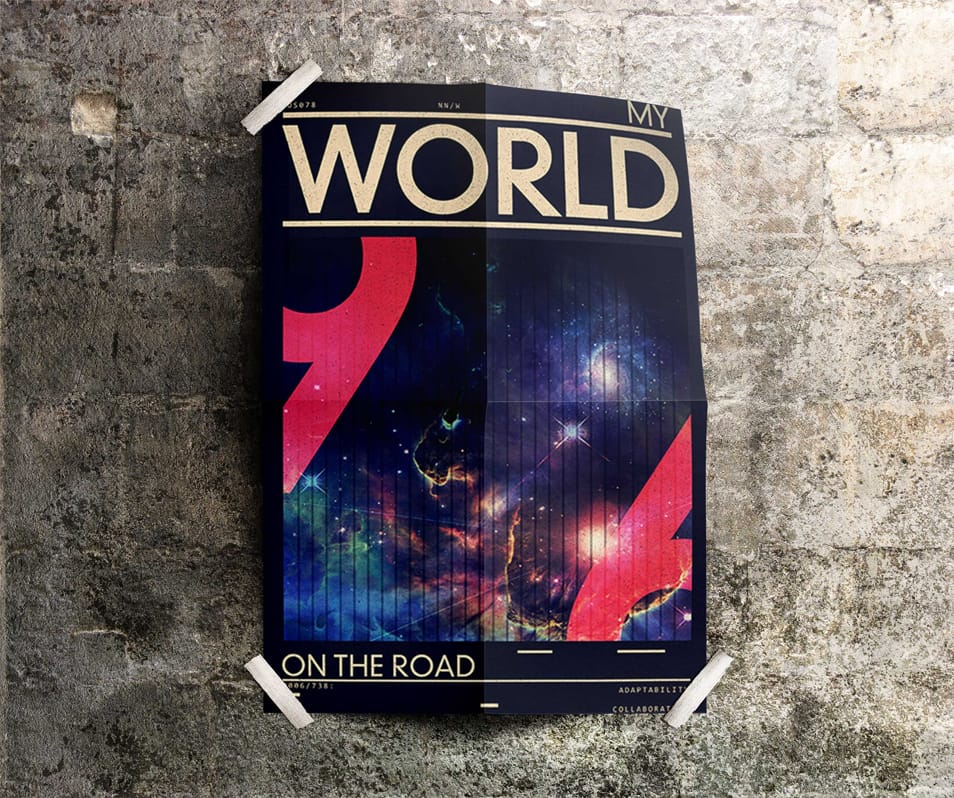 Free Wall Pasted Poster Banner Design Mockup