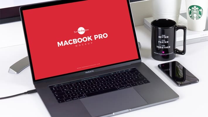 Free Workstation MacBook Pro Mockup PSD