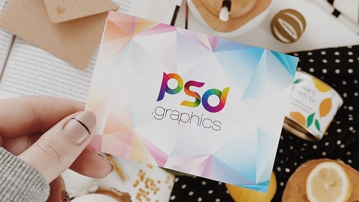 Girl Holding Postcard Mockup