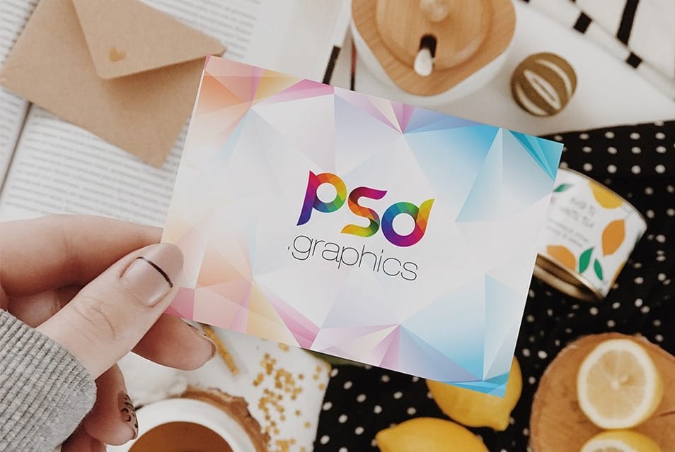 Girl Holding Postcard Mockup