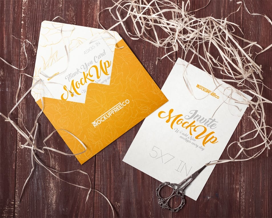 Invitation and Envelope PSD Mockups