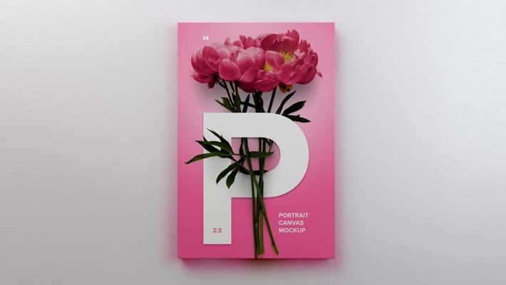 2:3 Portrait Canvas Mockup Hanging on Wall, Front View