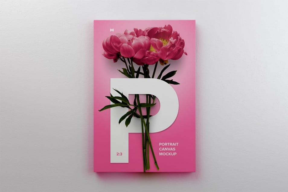 2:3 Portrait Canvas Mockup Hanging on Wall, Front View