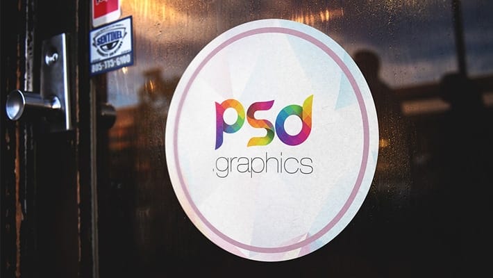 Round Sticker On Door Mockup