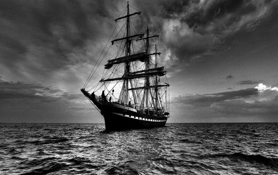 Ship Sea Sail Storm Black White