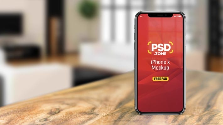 iPhone X on Wooden Table Mockup