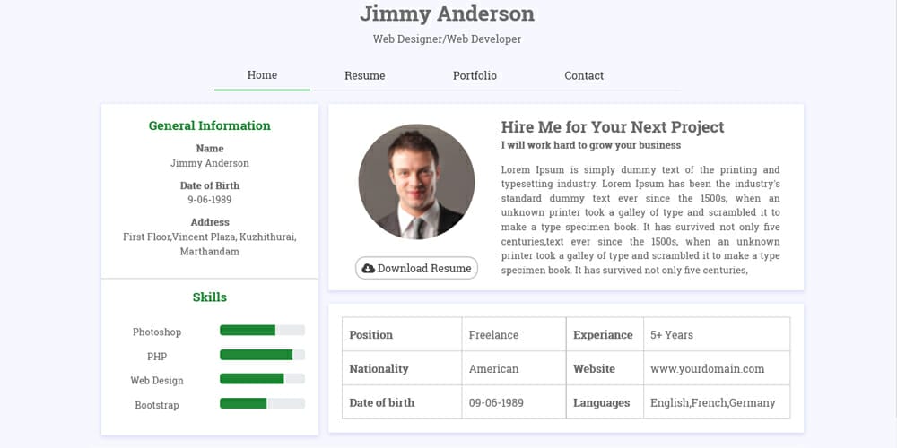 20+ Free HTML Resume Templates 2022