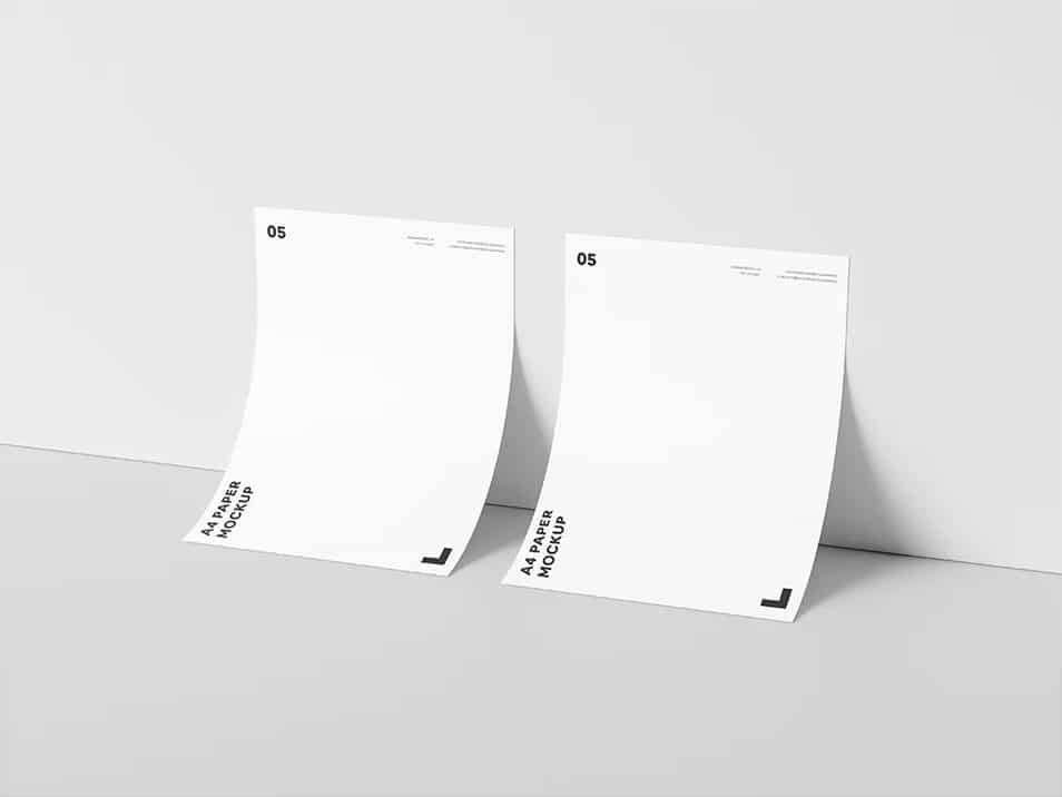 Dual A4 Paper Against Wall Mockup