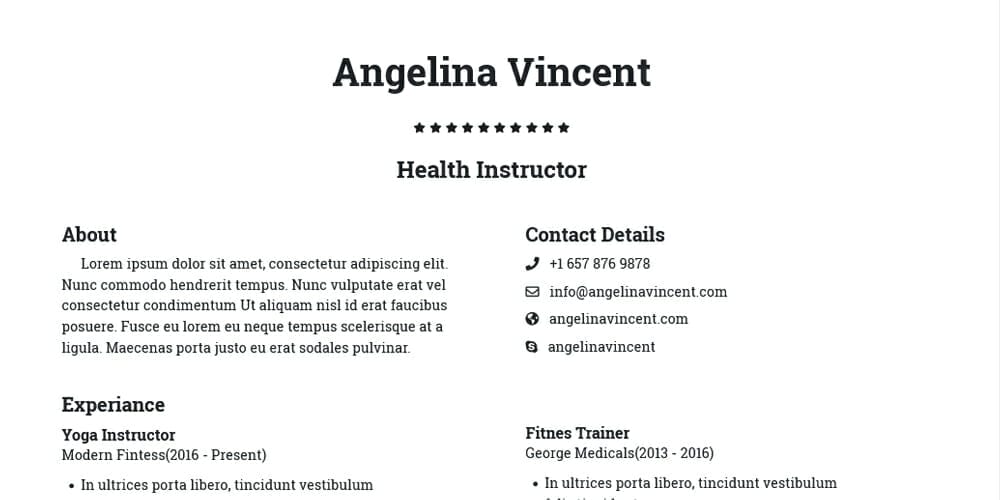 20+ Free HTML Resume Templates 2023 56 Fitness Trainer Resume Website Template