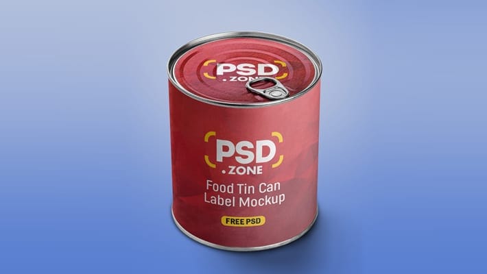 Food Tin Can Label PSD Mockup