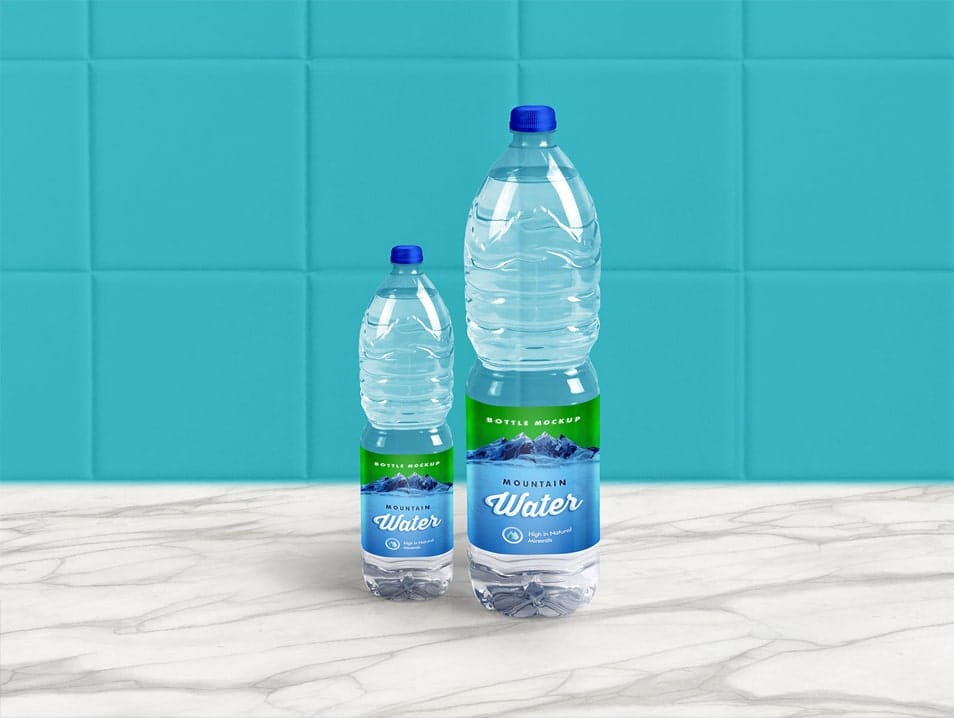 Free 1 Liter Mineral / Drinking Water Bottle Mockup PSD