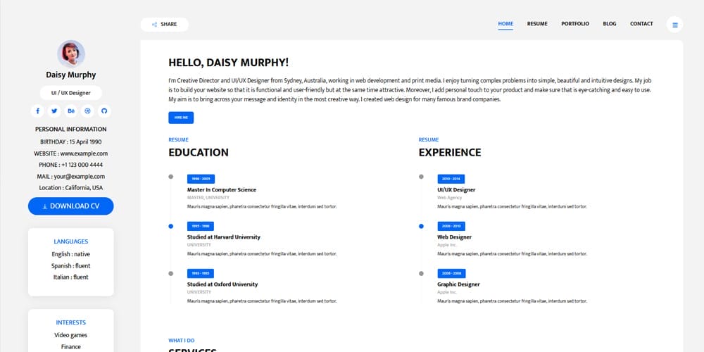 20+ Free HTML Resume Templates 2023 22 Free Bootstrap Resume Template