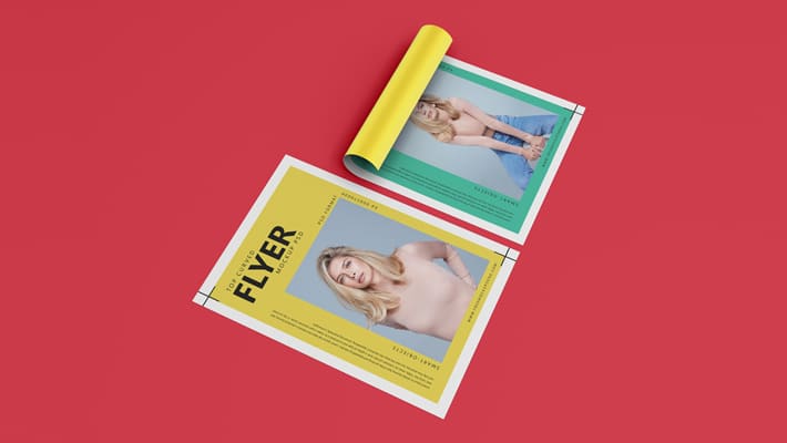 Free Brand Top Paper Curved Flyer Mockup PSD