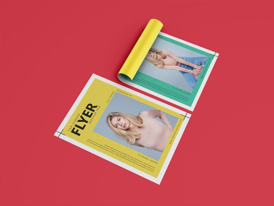 Free Brand Top Paper Curved Flyer Mockup PSD
