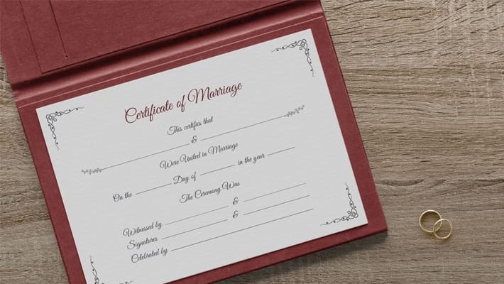Free Certificate of Marriage Template Mockup PSD