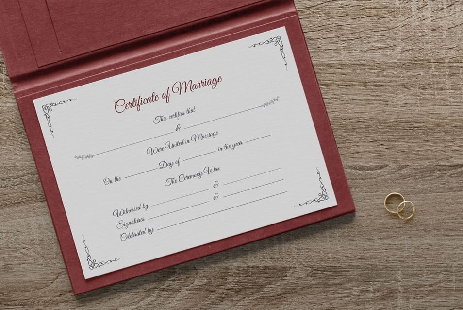 Free Certificate of Marriage Template Mockup PSD
