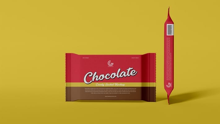 Free Chocolate Candy Sachet Mockup PSD