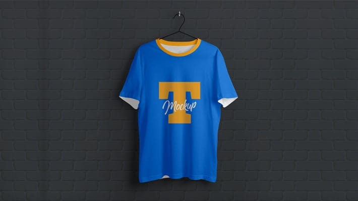 Free Hanging Half Sleeves T-Shirt Mockup PSD