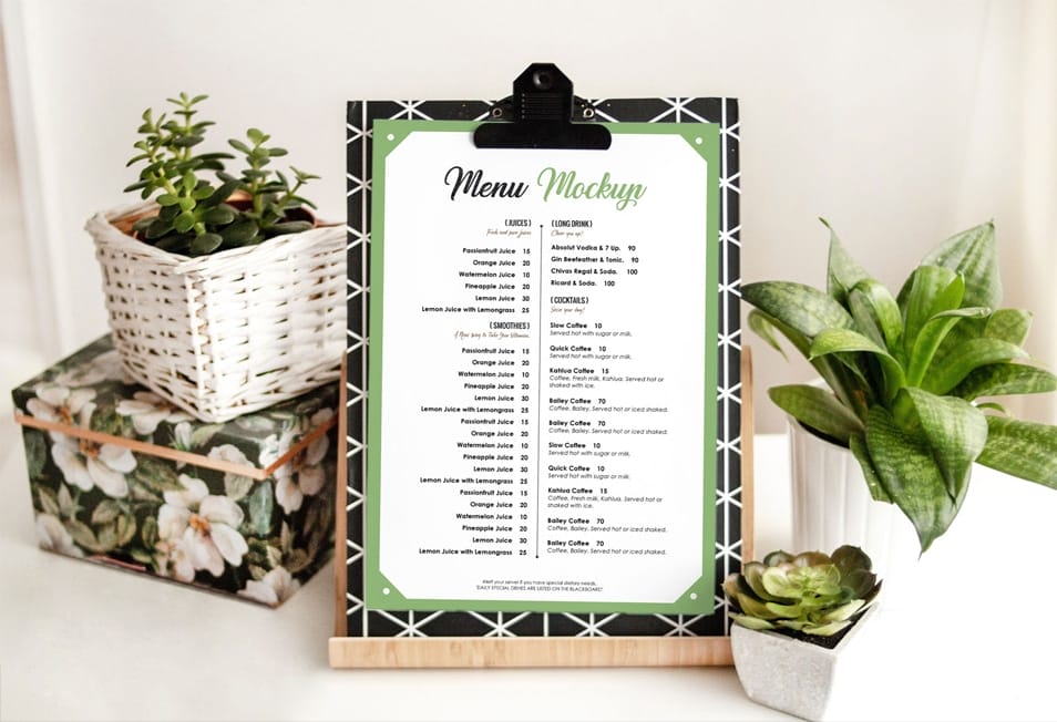 Free Hotel / Restaurant Menu Design Mockup PSD