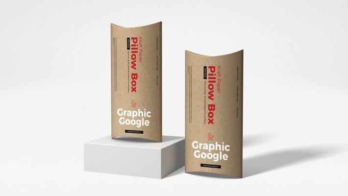 Free Kraft Paper Pillow Box Mockup