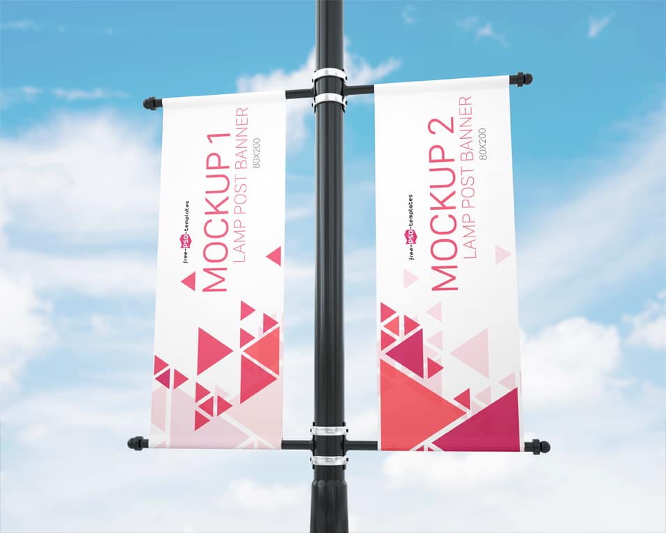 Free Lamp Post Banner Mock-up in PSD
