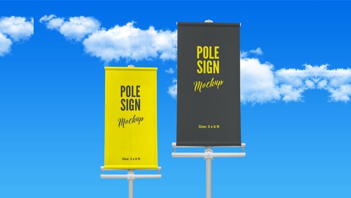 Free Outdoor Advertising Modern Street Pole Banner Mockup PSD