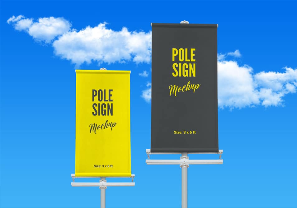 Free Outdoor Advertising Modern Street Pole Banner Mockup PSD