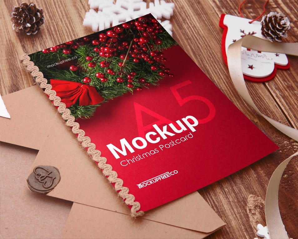 Free PSD Christmas Postcard Mockup