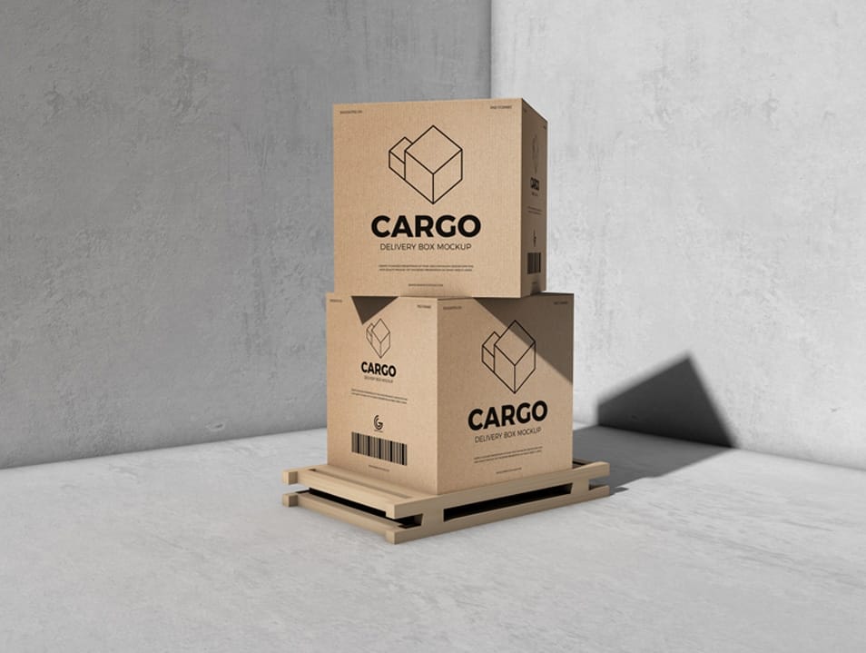 Free Packaging Cargo Delivery Box Mockup