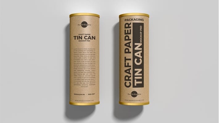 Free Packaging Craft Paper Tin Cans Mockup PSD