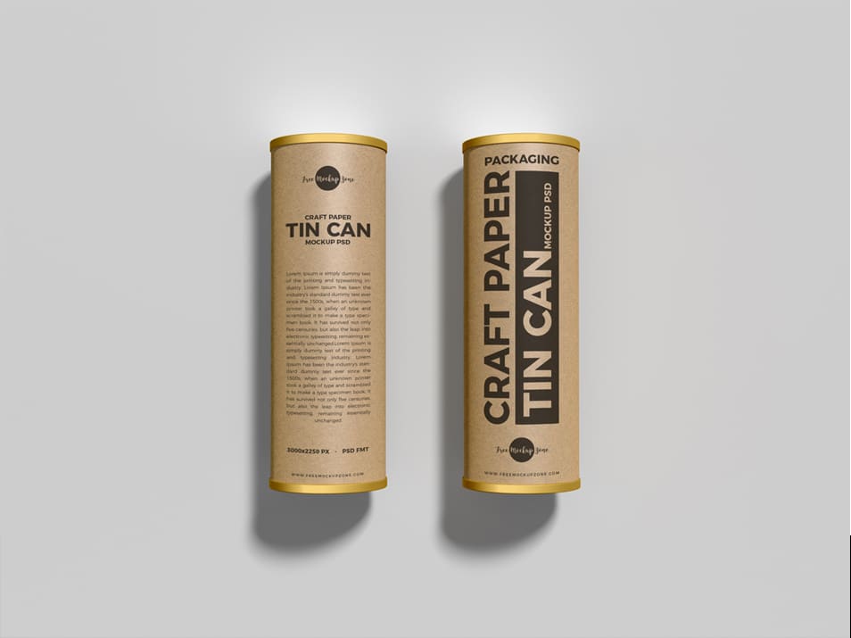 Free Packaging Craft Paper Tin Cans Mockup PSD