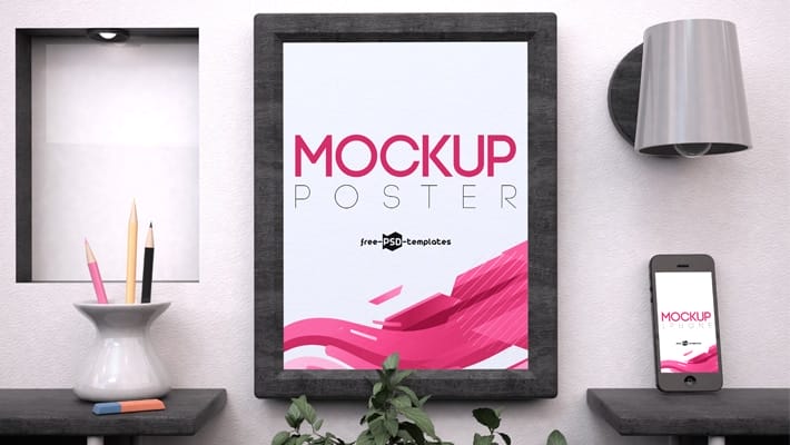 Free Poster and Telephone Mock-up in PSD