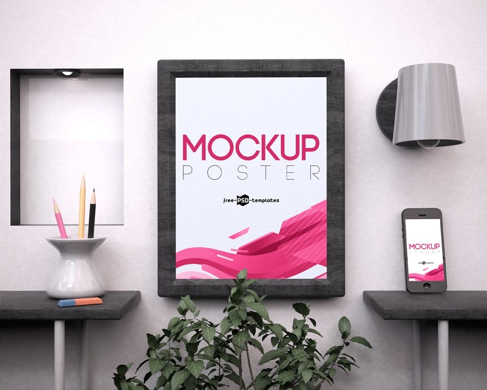 Free Poster and Telephone Mock-up in PSD