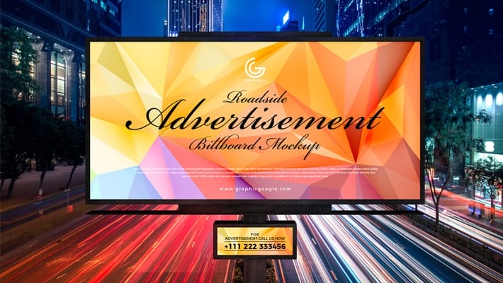 Free Roadside Outdoor Advertisement Hoarding-Billboard Mockup PSD