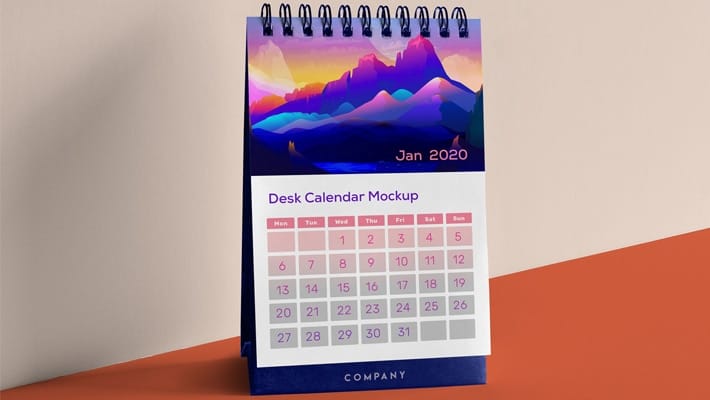 Free Table Desk Calendar Mockup PSD