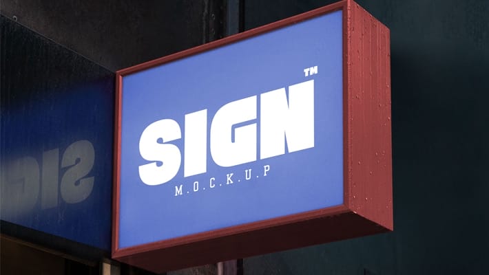 Free Wall Mounted Signage Board Mockup PSD With Reflection