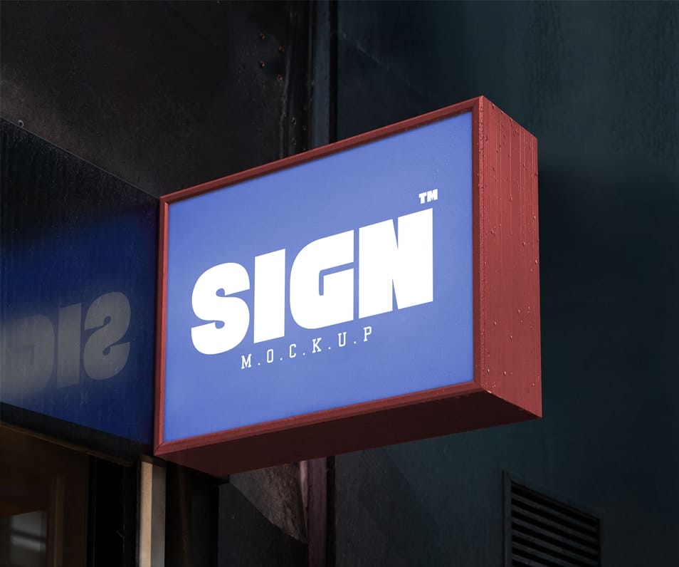 Free Wall Mounted Signage Board Mockup PSD With Reflection