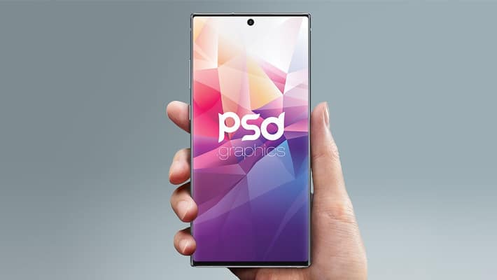 Holding Galaxy Note 10 in Hand Mockup