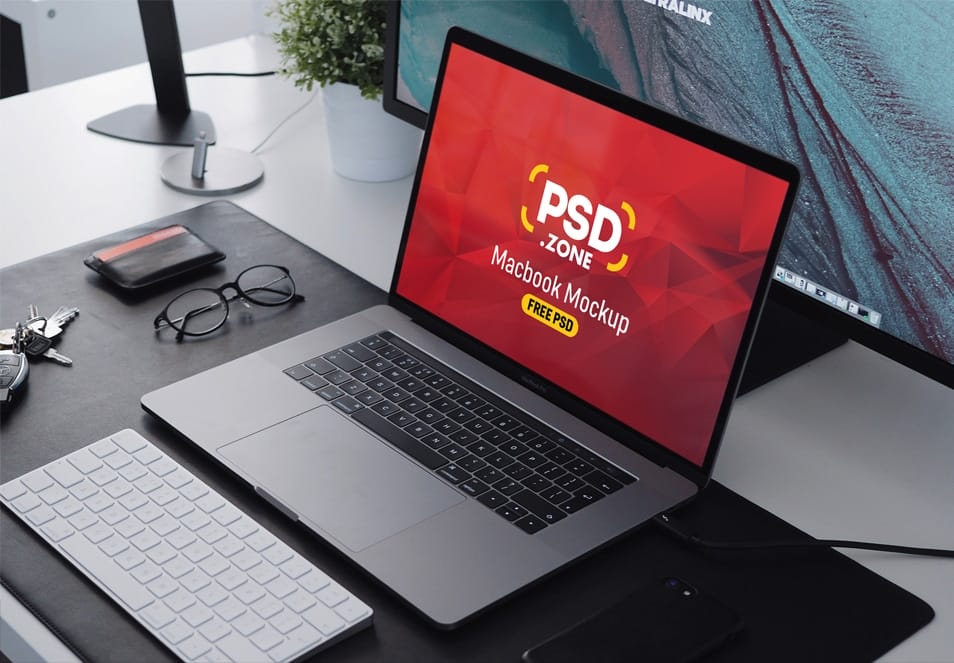 Macbook Pro on Workstation Mockup PSD