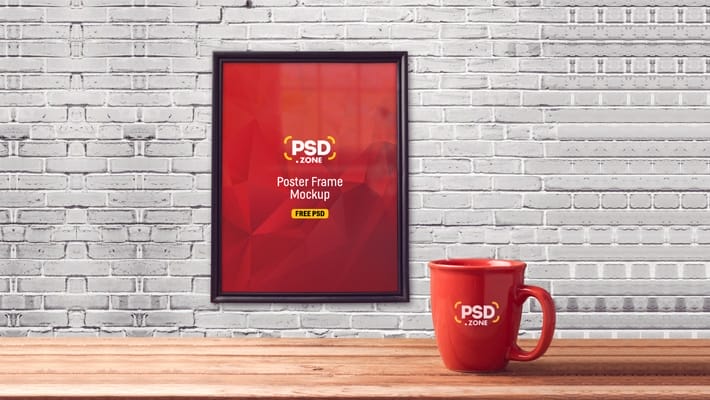 Poster Frame with Mug Mockup PSD