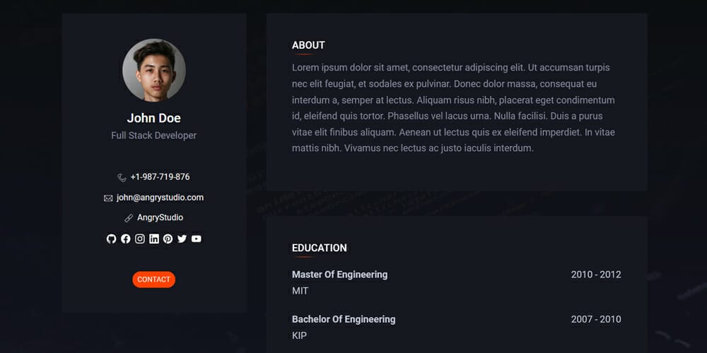 20+ Free HTML Resume Templates 2023 46 Puro Bootstrap 4 CV Template