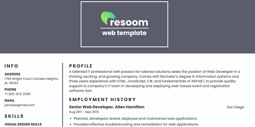 20+ Free HTML Resume Templates 2023 61 Resoom
