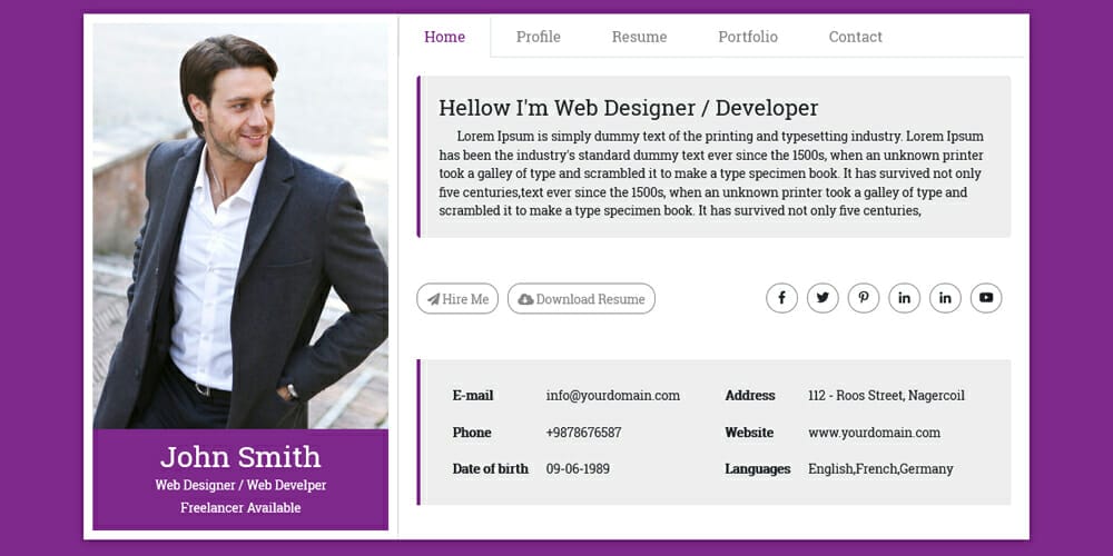20+ Free HTML Resume Templates 2023 24 Resume HTML Website Template