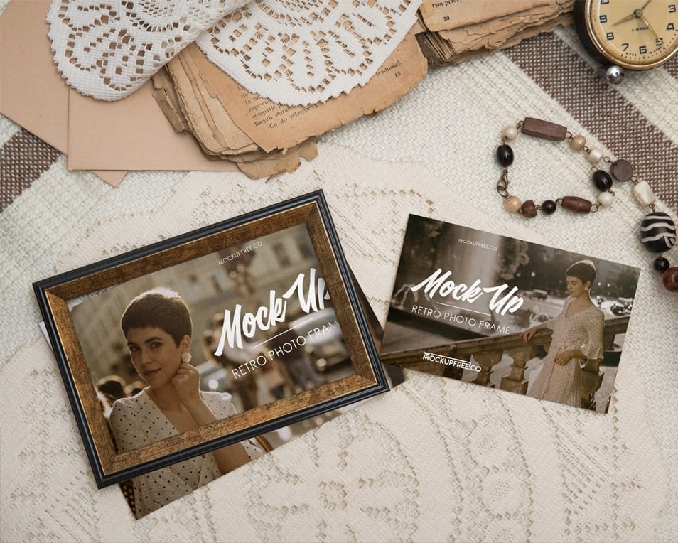 Retro Photo Frame Free PSD Mockup