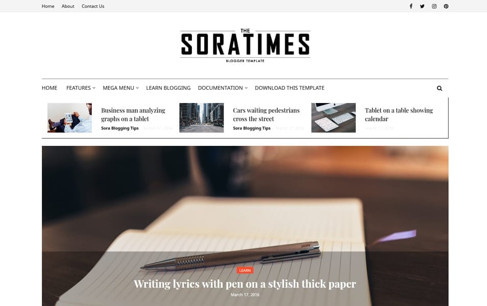 Sora Times Responsive Blogger Template