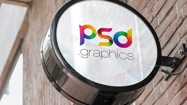 Wall Mounted Round Sign Board Mockup