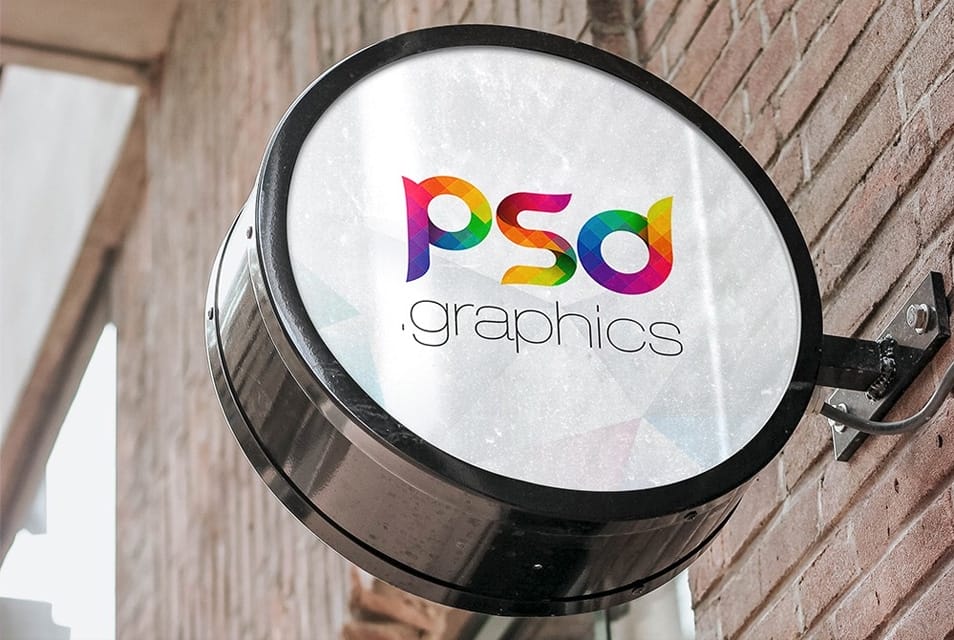 Wall Mounted Round Sign Board Mockup